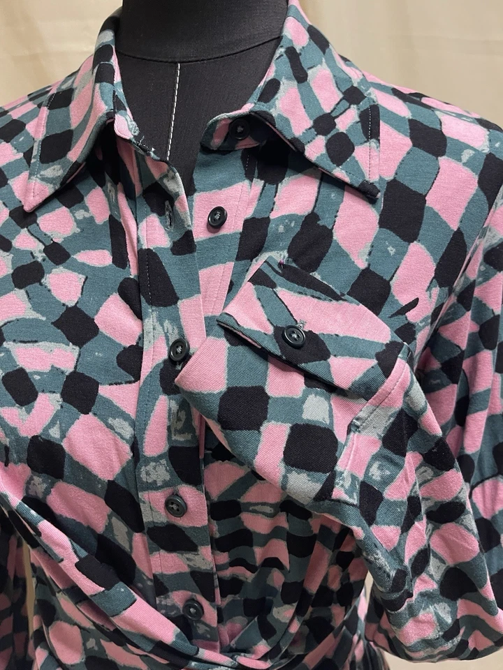 Diane von Furstenberg DVF розовый черный абстрактный Midi надежном платье S новый без ЯРЛЫКОВ LS CLASSIC - Изображение 3 из 4