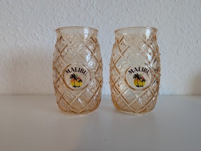 2x Malibu Rum Ananas Gläser Set Gelb Orange Amber Cocktail Longdrink Glas Tiki