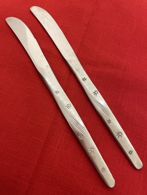 2 pcs Hercules Inox Knife Flatware Silverware MCM Atomic Starburst Star Pattern
