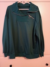 Women's Green 1/4 Zip Fleece Mock Neck Pullover Sweatshirt L Relaxed Fit