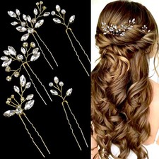 5 PCS Bride Hair Pins Rhinestone Bridal Hair Piece Crystal Gold Flower