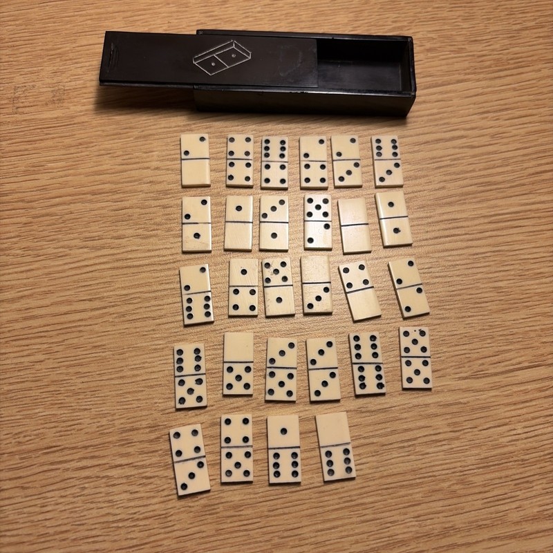 CIVIL WAR ERA SOLDIER'S BONE DOMINOES WITH BOX - 28 Pieces