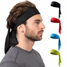 Men Tie Back Sports Headband Sweatband Moisture Wicking Running Tennis Head Band