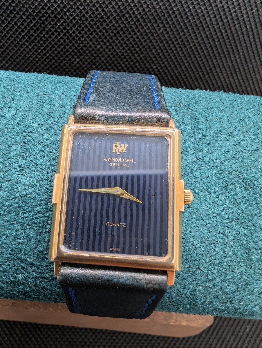 Raymond Weil Geneve 5723 18k Gold Plated Mens Tank Quartz Striped