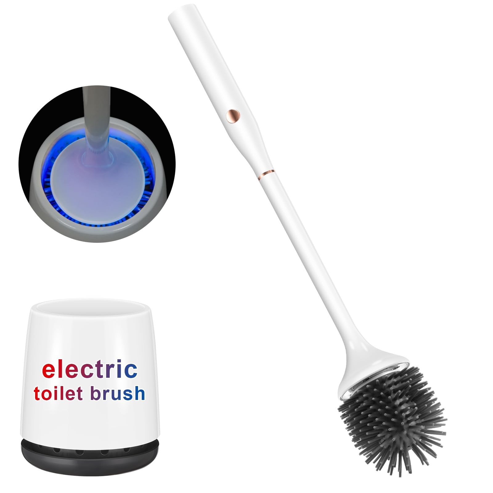 Juego de cepillo y soporte para inodoro eléctrico, cepillo para inodoro, giro eléctrico inalámbrico...