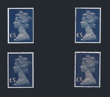 1977 SG 1028 £5 Machin Large Format Mint+Used Examples of Blue + Deep Blue