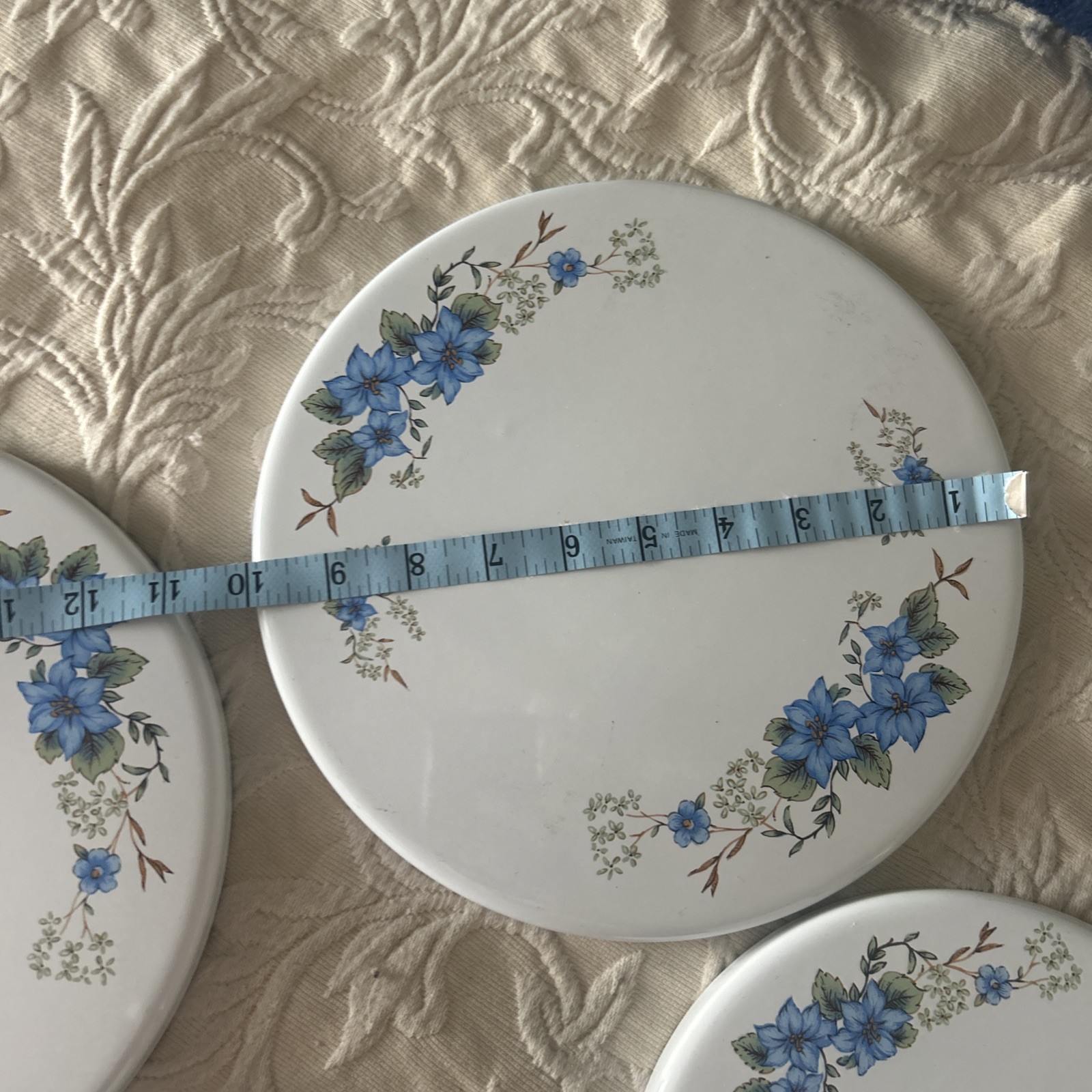 Set Of 4 Steel Stovetop Burner Covers 2-10", 2-8" Blue Flowers On Vine Free Ship