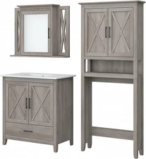 Bush Furniture Key West 32W Bathroom Vanity Sink with Mirror and over the Toilet