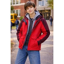 Lands End Kids Squall Jacket Red Burgundy Waterproof Hooded Size XL 18-20