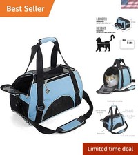 Travel-Ready Soft Pet Carrier - Breathable Mesh & Foldable Convenience in Blue