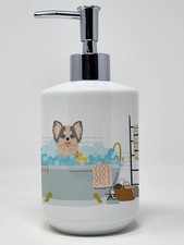 Longhaired Blue and White Chihuahua Ceramic Soap Dispenser Hand Soap Dispenser