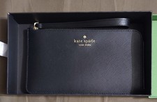 Kate Spade Lucy Medium L-Zip Wristlet Wallet Black Saffiano Leather