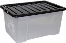 Clear Plastic Storage Boxes with Lids Stackable Box Home Office Kitchen 50L X 1