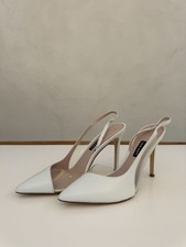 White Slingback Pointed Toe High Heels With Transparent Panel