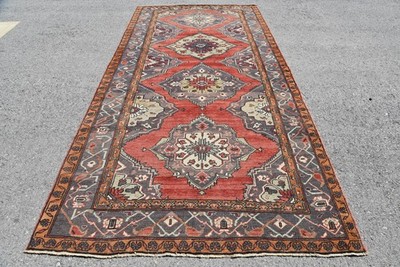 5,5x11,4 ft Rug, Turkish Vintage Rug, Red Gray Floral Rug