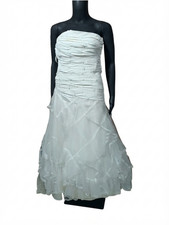 White Satin Ivory Bridal Wedding Dress XS Photoshoot Gown Strapless Ruffle Maxi