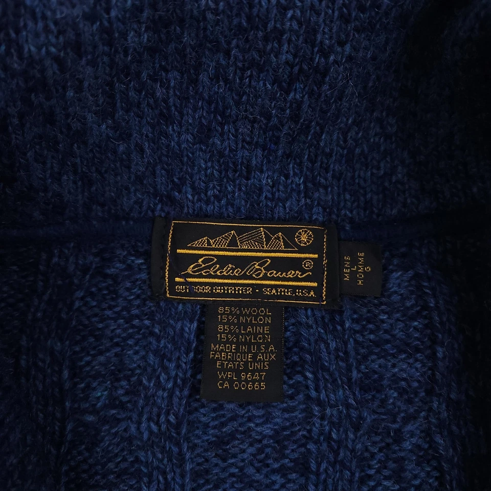 Suéter De Colección Eddie Bauer Para Hombres Medio Azul Lana Chal Cuello Codo Parches Años 90 Foto 4 de 4