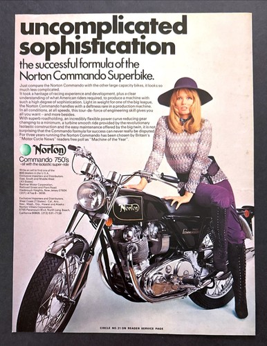 1971 Norton Commando 750 Motorcycle & Sexy Blonde photo vintage print ad