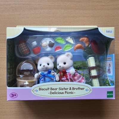 Sylvanian Families Biscuit Bear Sister & Brother Delicious Picnic Set Free P&P 