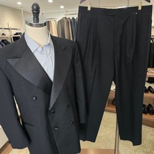 Vintage Double Breasted Peak Lapel Wool Tuxedo 44S 37x30 23 Inch Arm Length