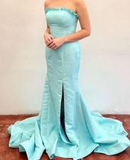 Sherri Hill Tiffany Blue Ruffled Strapless Mermaid Prom Dress Floor Length Sz 0