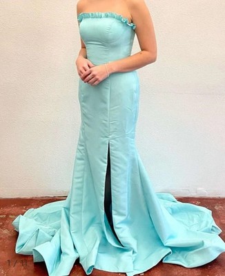 Sherri Hill Tiffany Blue Ruffled Strapless Mermaid Prom Dress Floor Length  Sz 0 | eBay