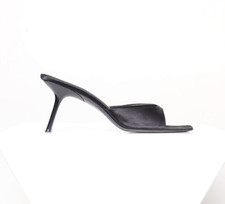PRADA Vintage Tilted Heel Sandals Black Satin EU: 40 US: 10 Sandal Unique Find