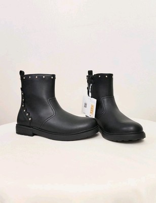 Geox J Eclair G. Black Ankle Boots Girl's 5 1/2 Studded Midi Booties School 5.5