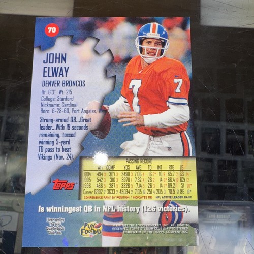 JOHN ELWAY ONE OF A KIND FOIL 1997 Stadium Club, #70 SHORT PRINT RARE SP BRONCOS - Picture 4 of 5