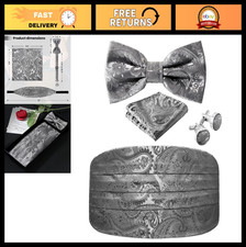 Adjustable Paisley Cummerbund Bow Tie Set for Men - Tuxedo Accessory with Cuff