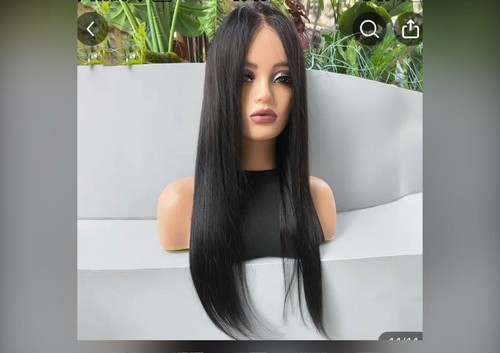 Perruque Femme En Cheveux Humains Brésiliens - Longueur 14 Pouces, Noire, Raie Libre