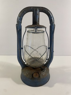 DIETZ BLUE ANTIQUE LANTERN Kerosene Lamp Clear Glass
