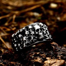 Vintage Evil Skull Wall Ring Stainless Steel Men's Biker Fashion Skull Cool Ring