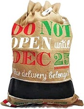 Santa's Christmas Large Burlap Gift Sack Bag With Chalk 28" x 22"