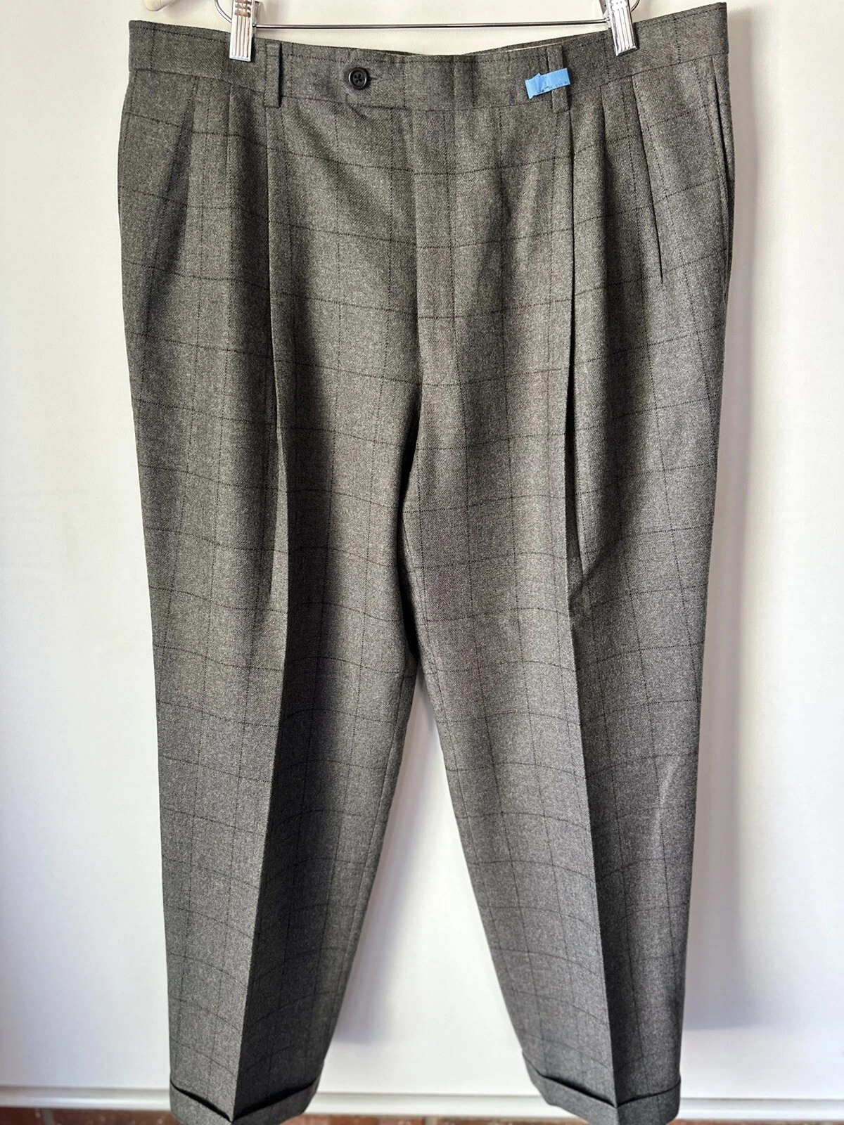 Burberry London Pantalone Uomo Grigio Finestra Pieghettato Polsini Sartoriale Lana 36X30