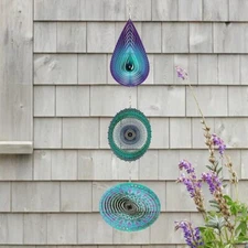 NEW Mandala Trio Wind Spinner Metal Yard Art, Stainless Steel, Blue