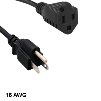 KNTK 3' AC Power Cable Extension NEMA 5-15P to NEMA 5-15R 16AWG 13A 125V SJT UL