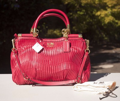NWT COACH MADISON GATHERED LEATHER CARRIE F21281 PUNCH RED PINK | eBay