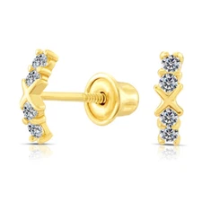 10K Real Solid Yellow Gold Baby CZ Bar Sleeper Studs Earrings Screw-back