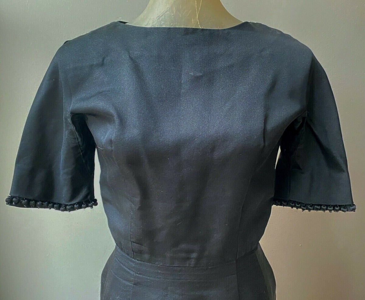 エクリュ36 1960s Silk Gabardine Dress with PomPom Fringes Saks Fifth Avenue