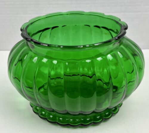 Oval Vase Planter A.L.R. Co Ribbed Emerald Green Depression Glass R-18 Vintage