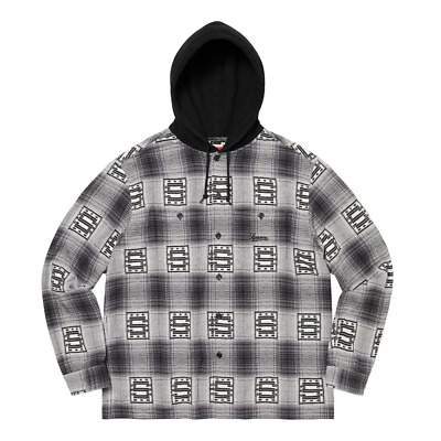 New Supreme Hooded Shadow Plaid Shirt Black Fall Winter 2020 FW20