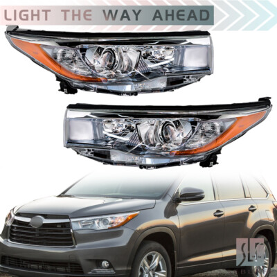 Driver&Passenger Headlights For 2014-2016 Toyota Highlander Halogen Type Chrome