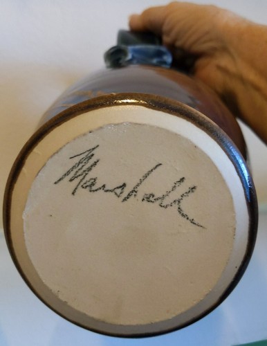 Vintage Signed Marshall Pottery Pitcher Decanter Carafe - Picture 10 of 10