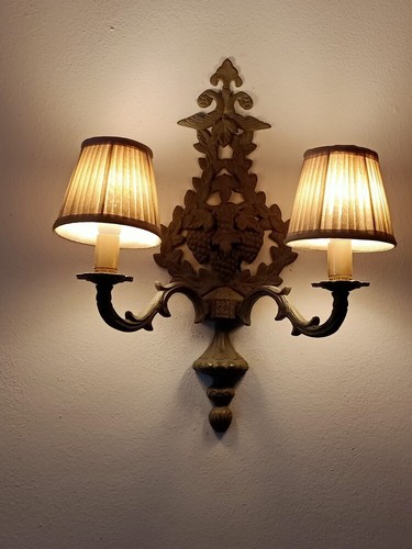 KLASSISCHE ANTIKE WANDLAMPE BRONZEGUSS 2-FLAMMIG MIT ORIGINAL LAMPENSCHIRMEN - Bild 12 von 14