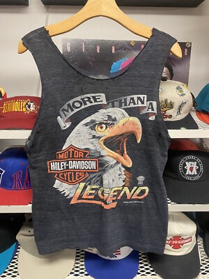 VTG 1985 Harley Davidson More Than A Legend Bald Eagle Cut into Tank Top Sz M