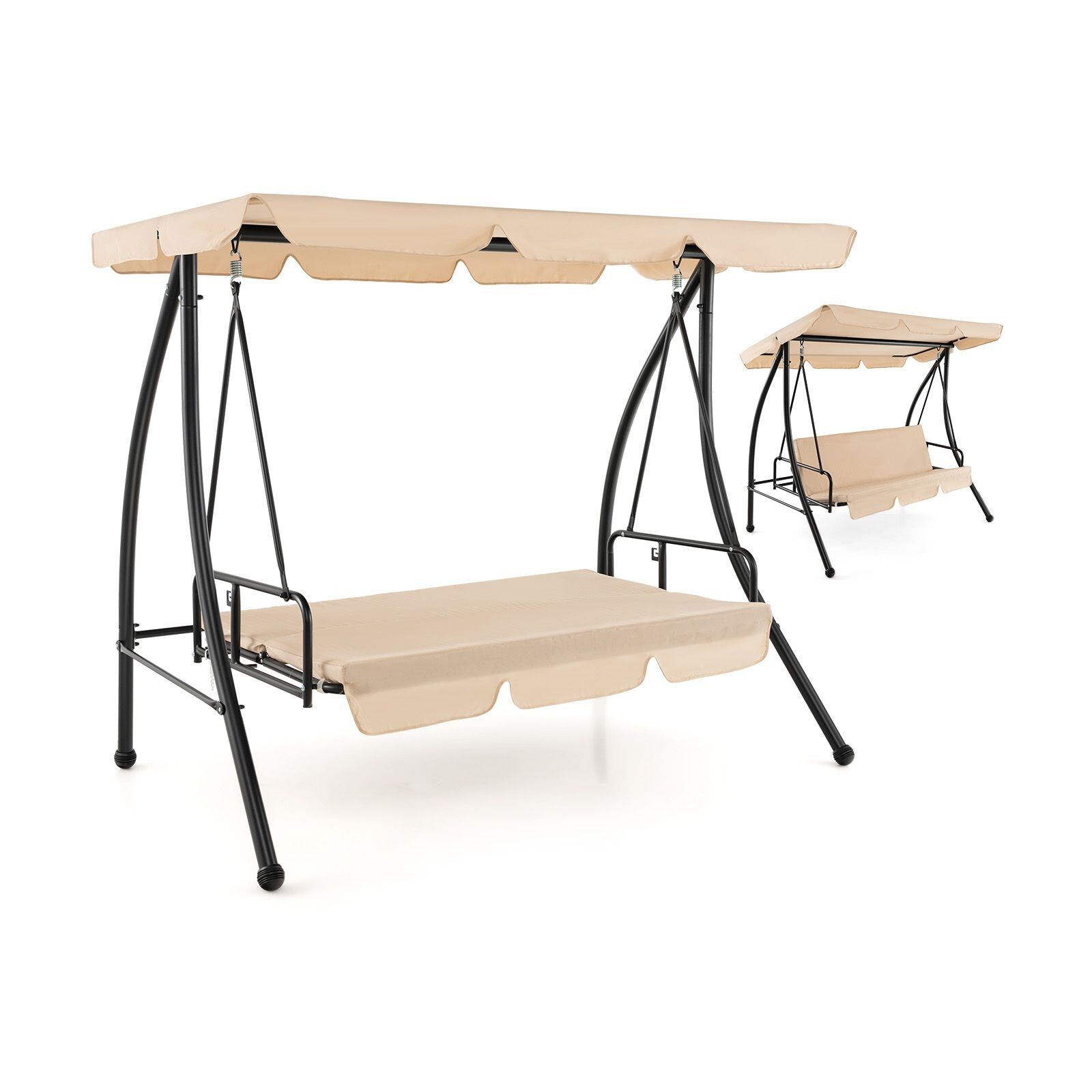 Silla Columpio Jardín 2 Plazas Ajustable Toldo Cojín Protección Solar Patio Cama