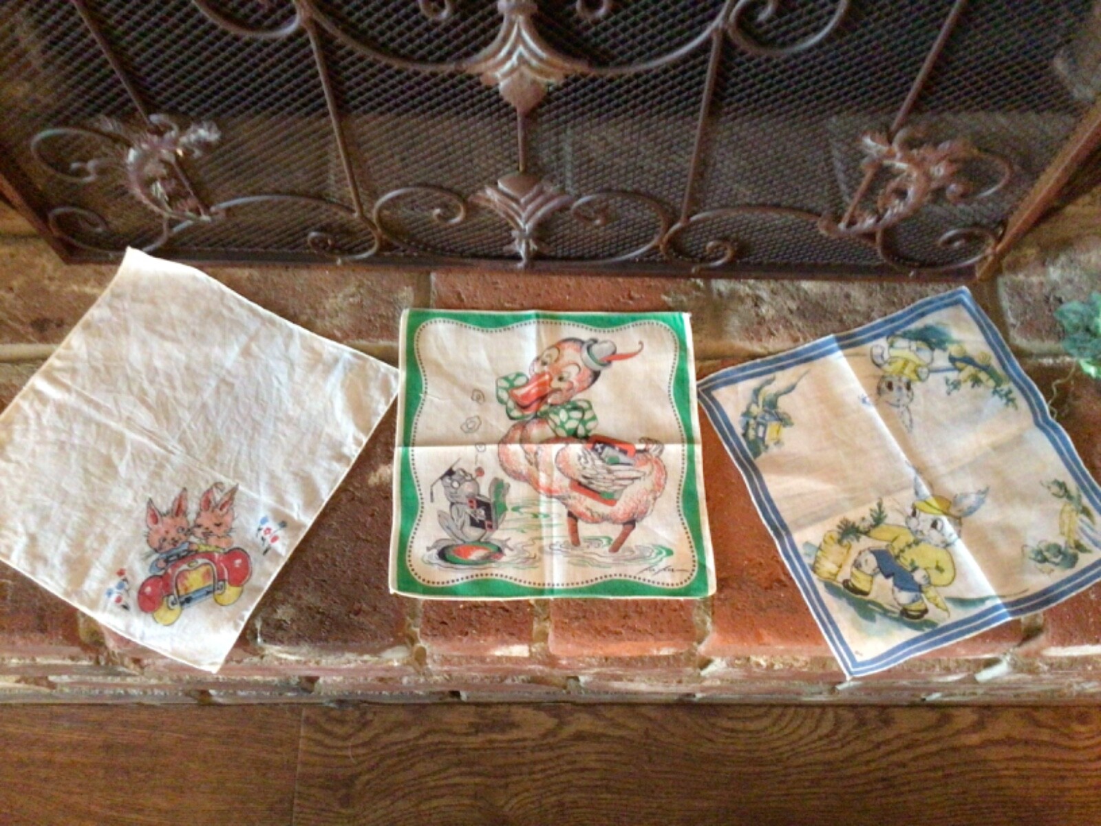 Vintage 1950's Lot Of 3 Child Hankies One RARE Tom Lamb Signed Other Marked C O