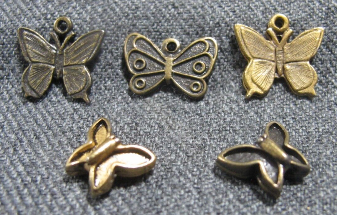 Vintage assorted goldtone metal butterfly pendants charms dangles +  beads
