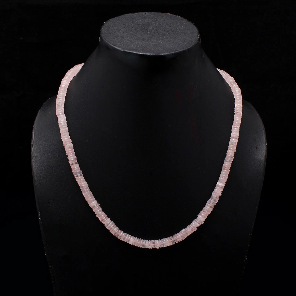Collar con cuentas de piedras preciosas de cuarzo rosa natural de 20" Foto 3 de 4